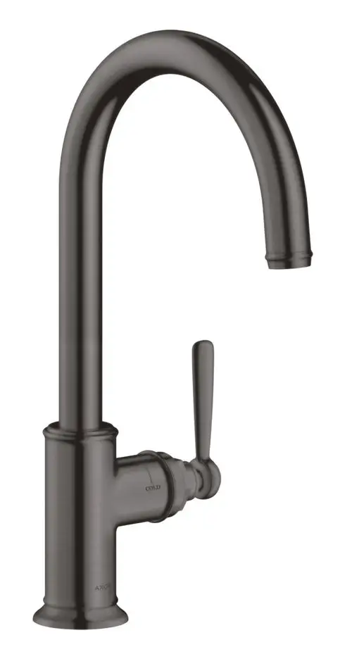 Einhebel-Küchenmischer mit Schwenkauslauf in brushed black chrome von AXOR. Der Griff befindet sich seitlich und ist einfach zu bedienen.